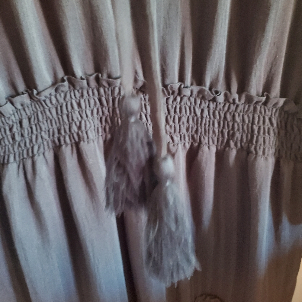 Lovestitch Blue Tiered Boho Dress Tassel Tie Size L MilkMaid Prairie Peasant - Picture 5 of 16